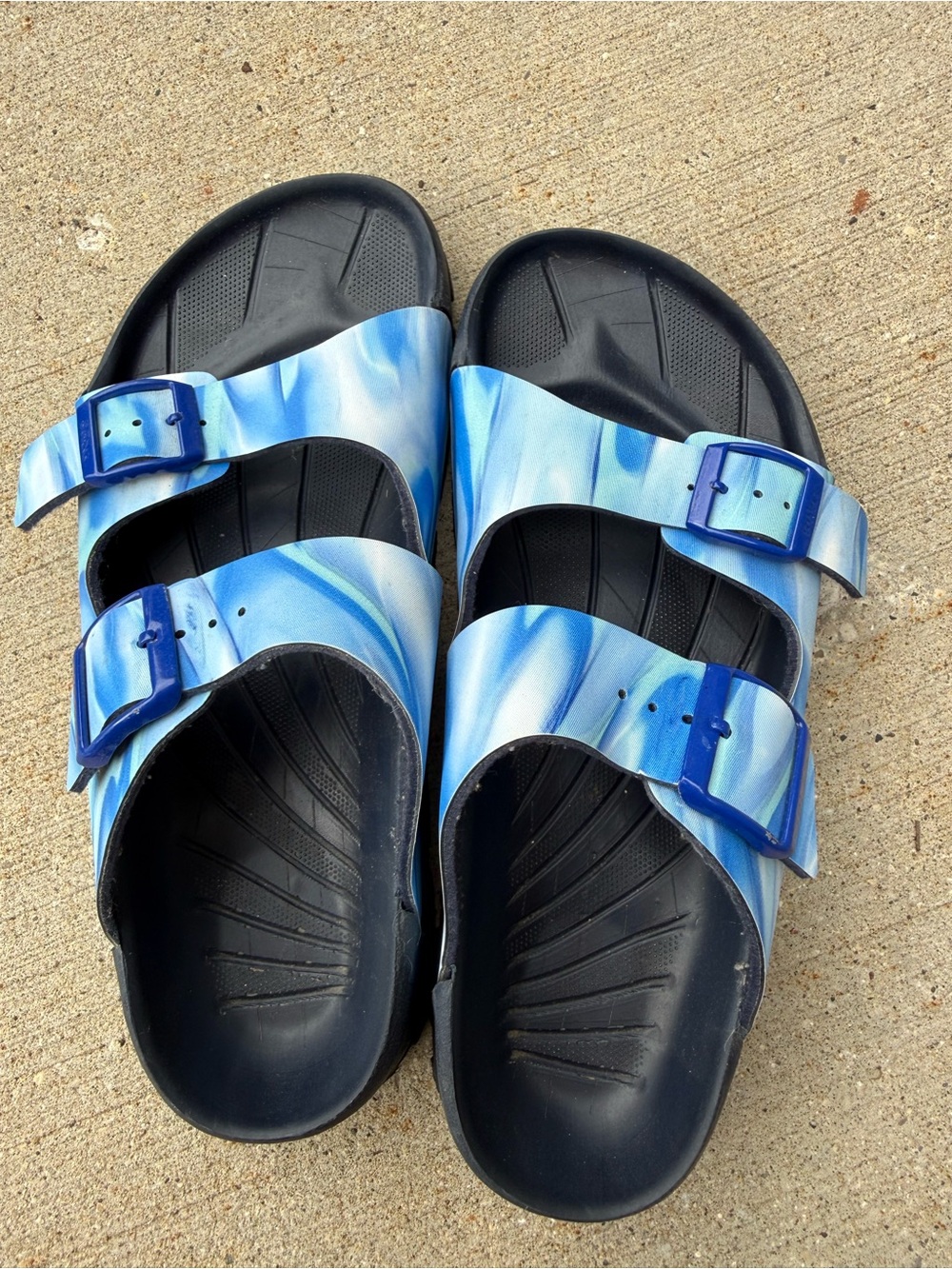 Birkis Blue Marble Double-Buckle Slide Sandals size 39 - Picture 2 of 6
